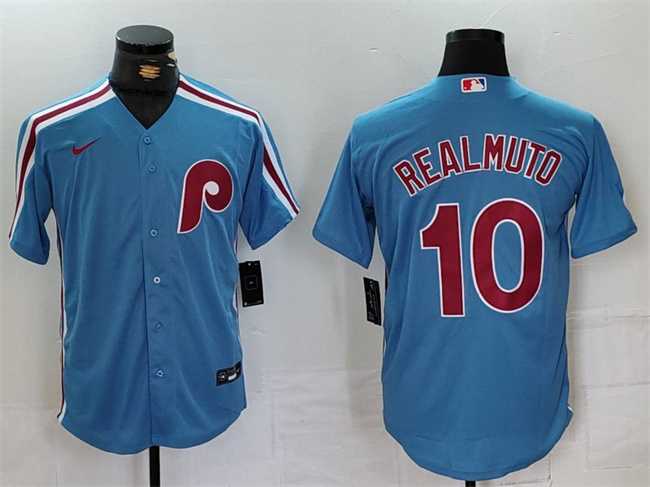 Mens Philadelphia Phillies #10 J.T. Realmuto Blue Cool Base Stitched Jersey->philadelphia phillies->MLB Jersey